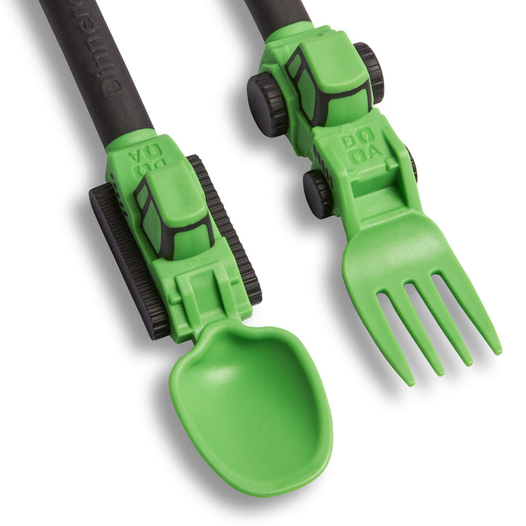 Dinneractive Utensil Set for Kids – Green Dinosaur Themed Fork and Spoon  for Toddlers and Young Children – 2-Piece Set